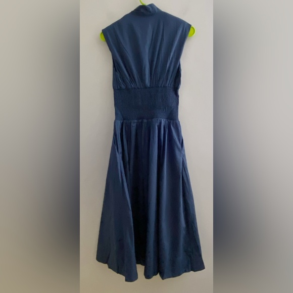 Anthropologie The Tommie Cap-Sleeve Smocked Front-Zip Shirt Dress XS blue new - Picture 5 of 9